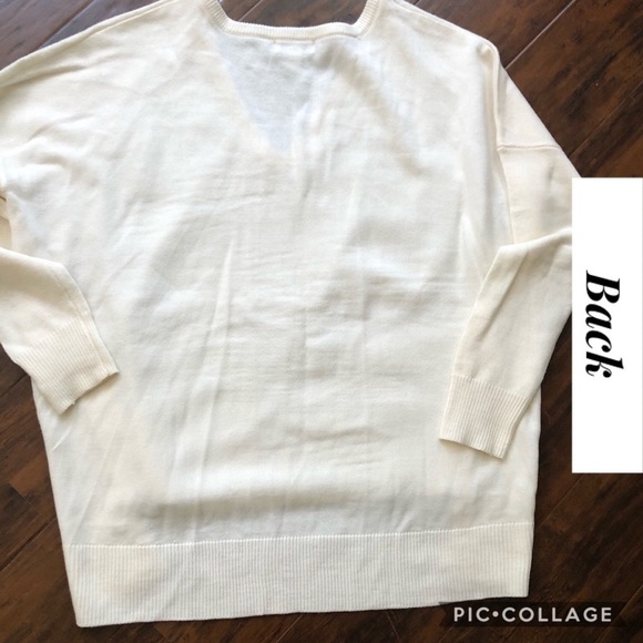 Ivory V-Neck High Low Sweater - Picture 2 of 5